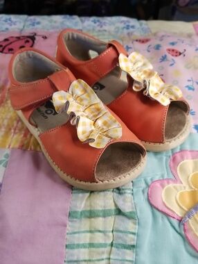 See Kai Run Orange Girls Sandals with Yellow Gingham Bow